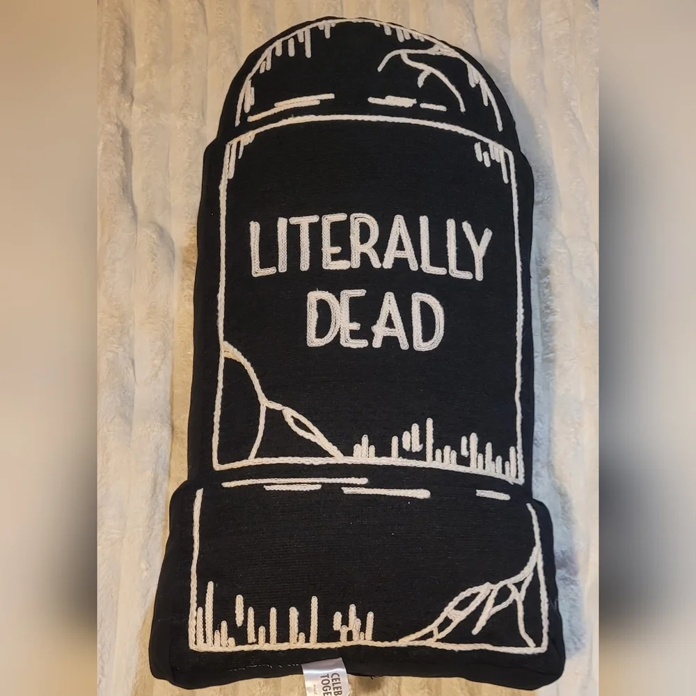 Celebrate Together Black and White 'Literally Dead' Tombstone Plush Pillow-Large